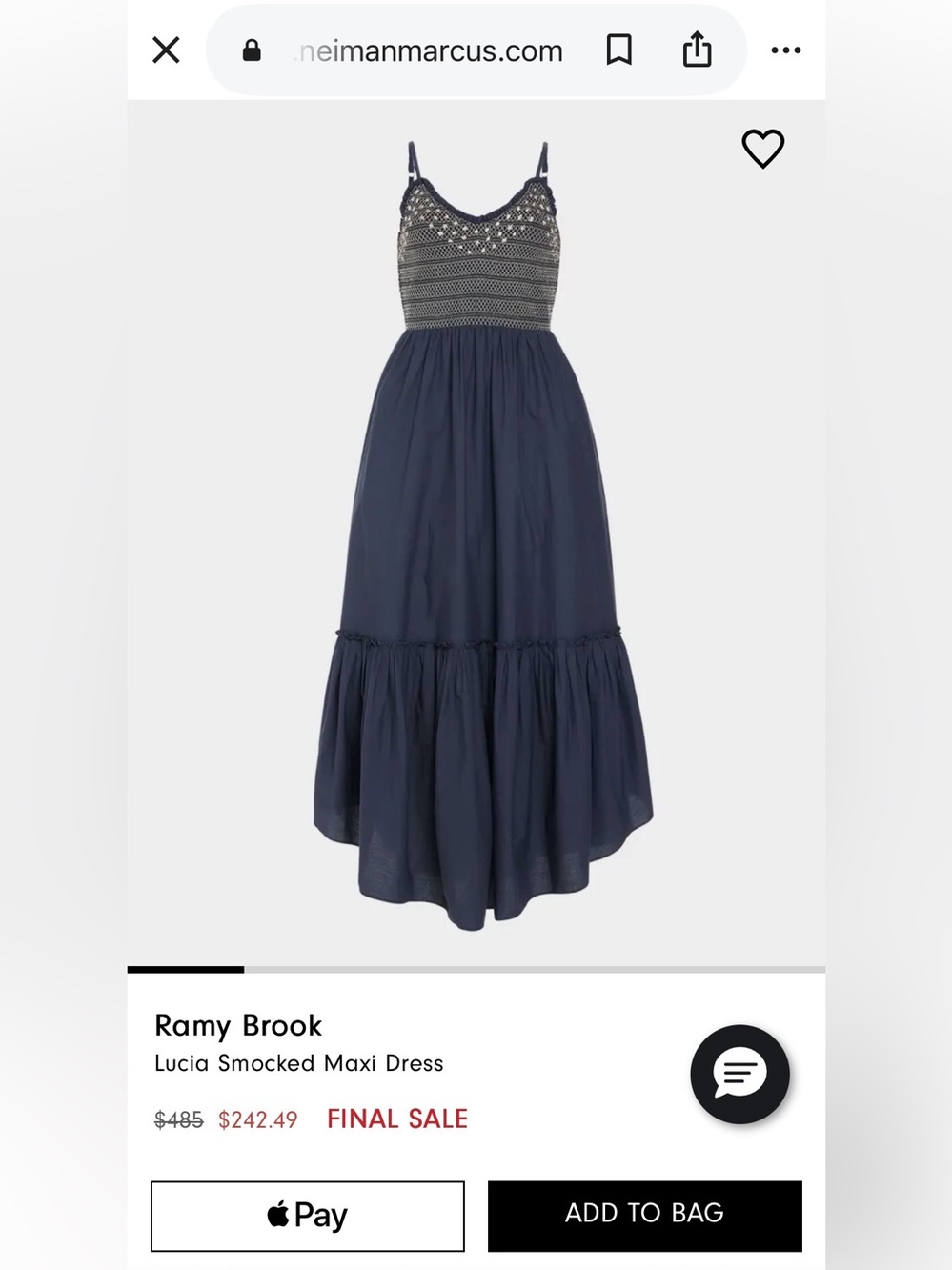 Ramy Brook Navy Lucia Smocked Bodice Maxi Dress-M - Picture 9 of 9